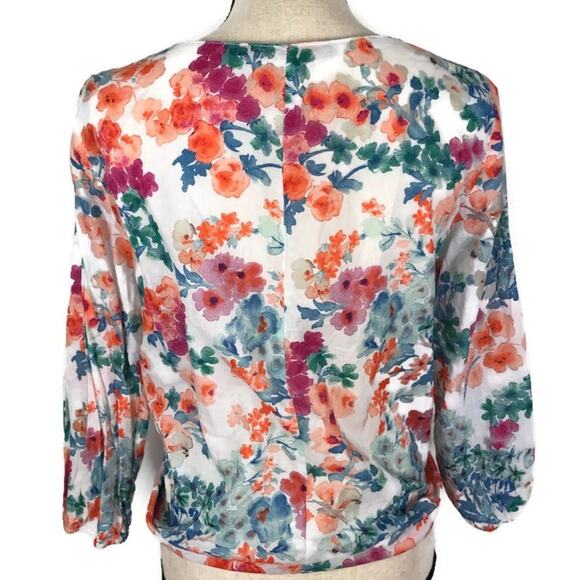 Zara Floral Tie Front Blouse Long Sleeve Button Down Multi Color Womens Sz Med - Picture 3 of 8